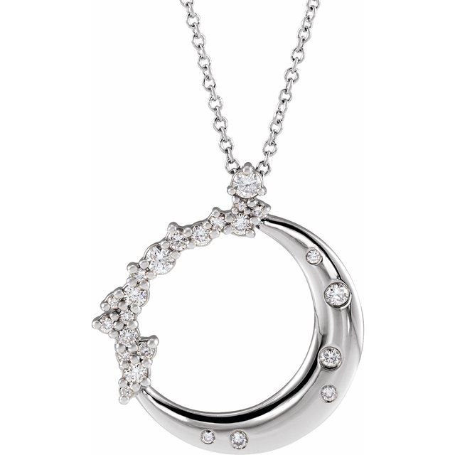 14K White 1/4 CTW Natural Diamond Crescent Moon 16-18' Necklace