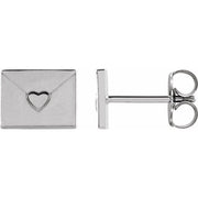 14K White Heart Envelope Earrings