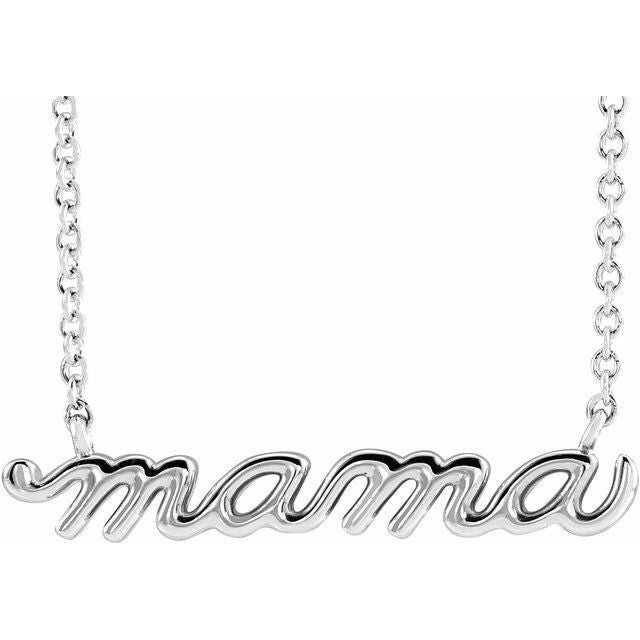 14K White Petite Mama Script 16' Necklace