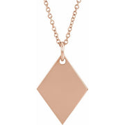 14K Rose Engravable Diamond-Shaped 16-18' Necklace