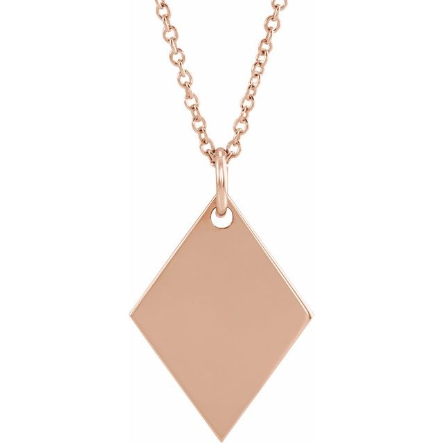 14K Rose Engravable Diamond-Shaped 16-18' Necklace