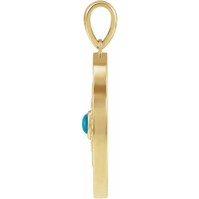 14K Yellow Natural Turquoise & 1/6 CTW Natural Diamond Evil Eye Pendant
