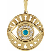 14K Yellow Natural Turquoise & 1/6 CTW Natural Diamond Evil Eye Pendant