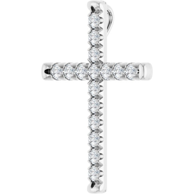 14K White 3/4 CTW Natural Diamond French-Set Cross Pendant