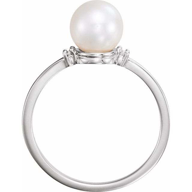 Sterling Silver Cultured White Freshwater Pearl & .025 Ctw Natural Diamond Ring