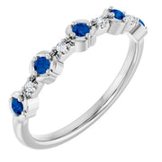 14K White Natural Blue Sapphire & .04 CTW Natural Diamond Stackable Ring