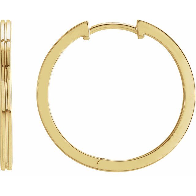 14K Yellow Grooved Hinged 20 mm Huggie Hoop Earrings