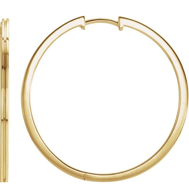 14K Yellow Grooved Hinged 30 mm Huggie Hoop Earrings