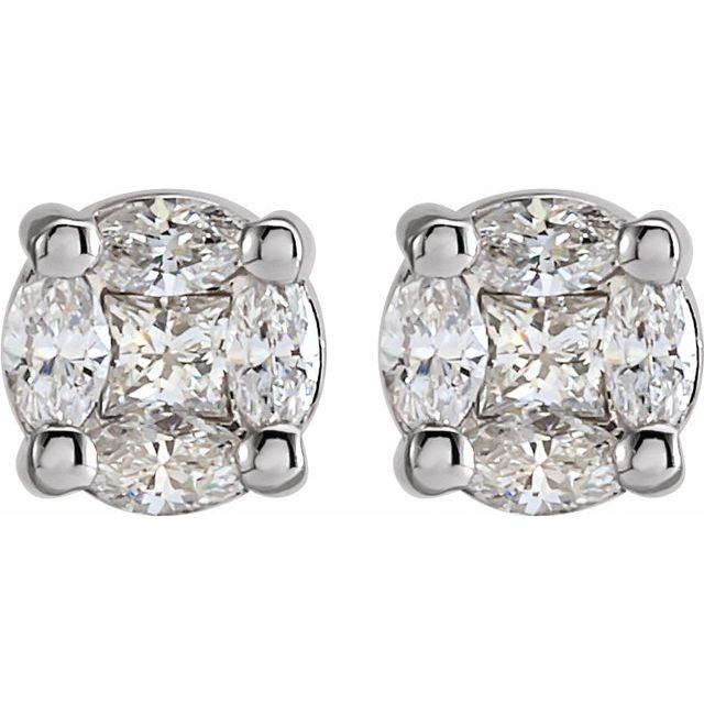 14K White 1/3 CTW Natural Diamond Cluster Earrings