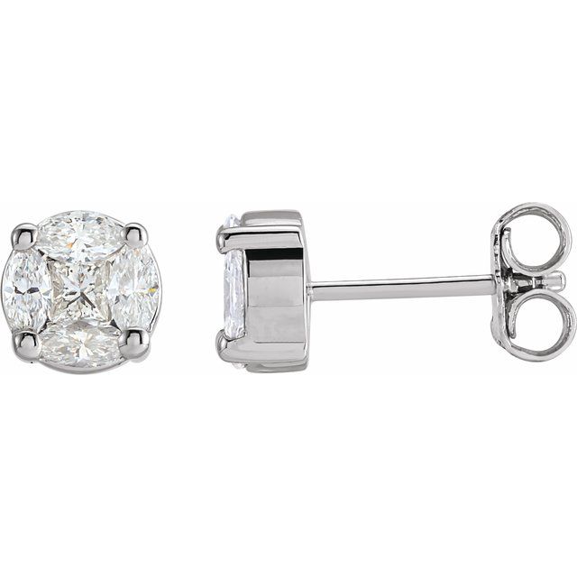 14K White 3/4 CTW Natural Diamond Cluster Earrings