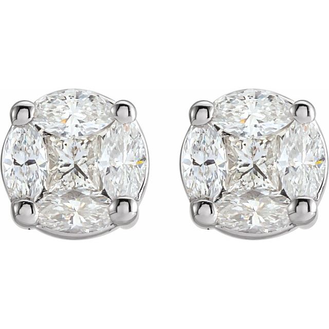 14K White 3/4 CTW Natural Diamond Cluster Earrings