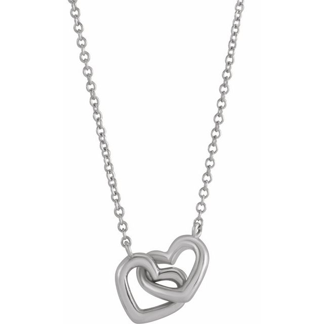 14K White Interlocking Heart 16' Necklace