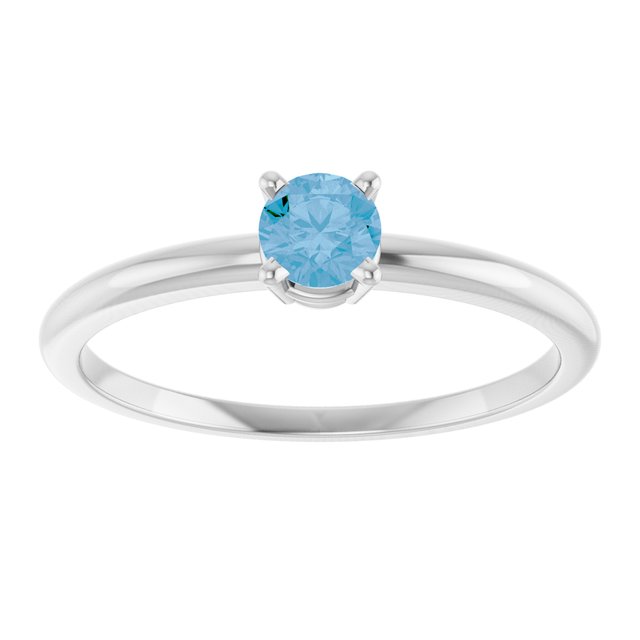 14K White Natural Swiss Blue Topaz Ring