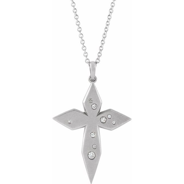Sterling Silver .08 CTW Natural Diamond Cross 16-18' Necklace