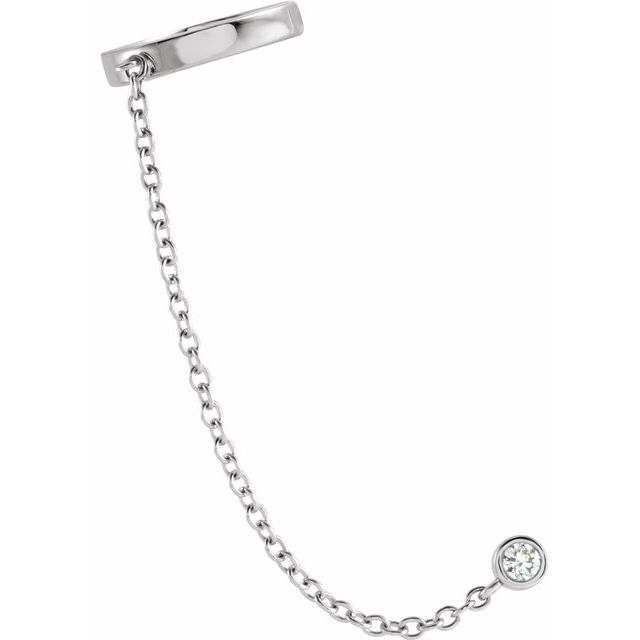 14K White 1/10 CT Natural Diamond Single Ear Cuff with Chain