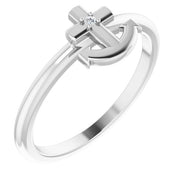 14K White .01 CT Natural Diamond Cross Anchor Ring
