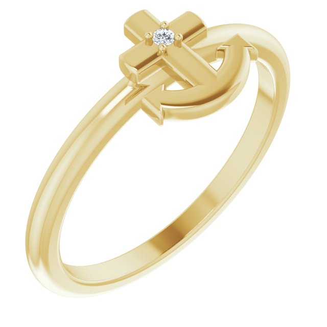 14K Yellow .01 CT Natural Diamond Cross Anchor Ring