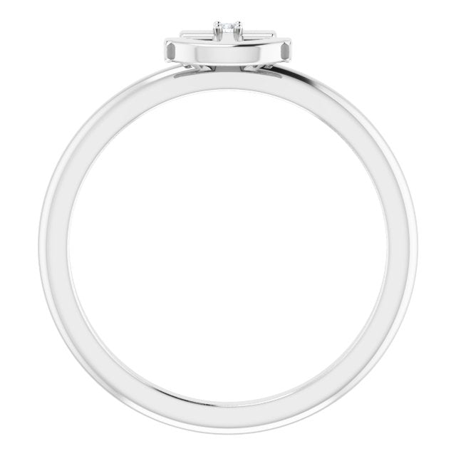 14K White .01 CT Natural Diamond Cross Anchor Ring