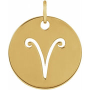 14K Yellow 16.5 mm Aries Zodiac Disc Pendant