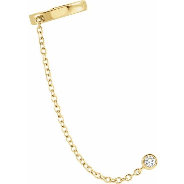 14K Yellow 1/10 CT Natural Diamond Single Ear Cuff with Chain