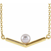 14K Yellow Cultured White Akoya Pearl V 18' Necklace