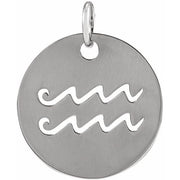 Sterling Silver 16.5 mm Aquarius Zodiac Disc Pendant