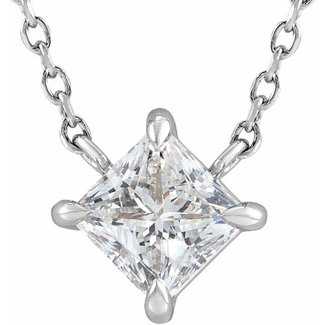 14K White 1/2 CTW Natural Diamond Solitaire 16' Necklace
