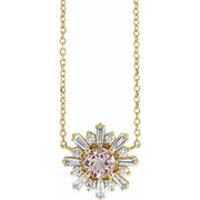 14K Yellow Natural Pink Morganite & 3/8 CTW Natural Diamond Starburst 18' Necklace