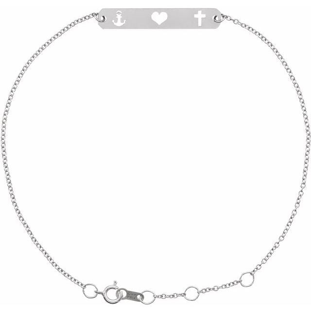 Sterling Silver Faith, Love, Hope Bar 6 1/2-7 1/2' Bracelet