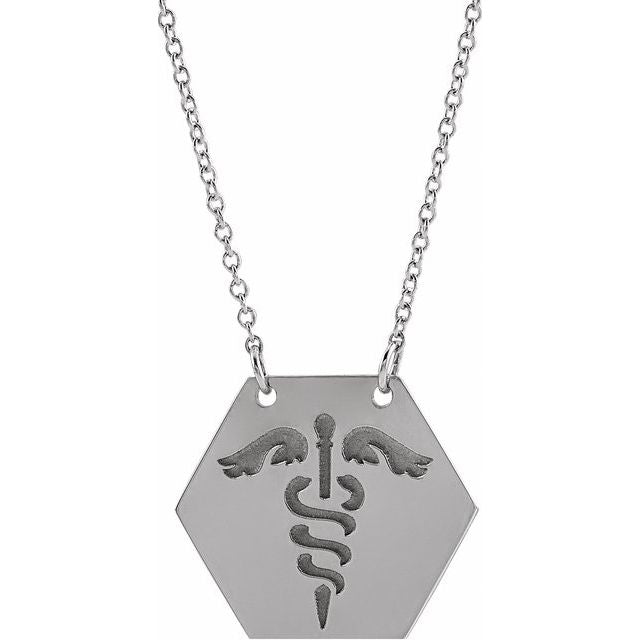 Sterling Silver 17.8x15.5 mm Medical Identification 18' Necklace