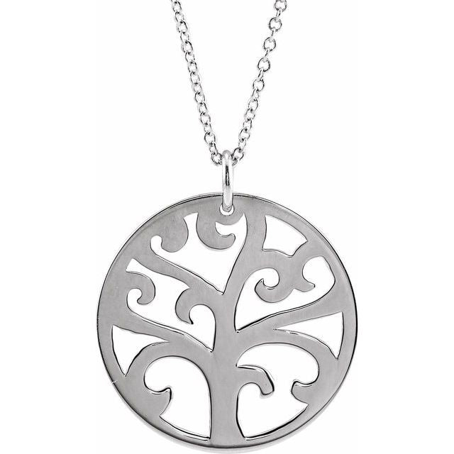 14K White 20 mm Tree 16-18' Necklace