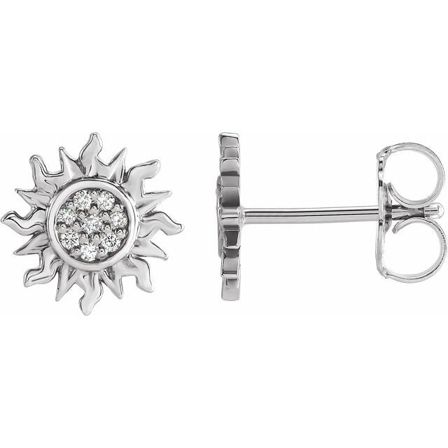 14k White .04 Ctw Natural Diamond Sun Earrings