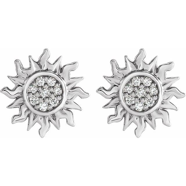 14k White .04 Ctw Natural Diamond Sun Earrings