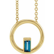 14K Yellow Natural London Blue Topaz Circle 16-18' Necklace