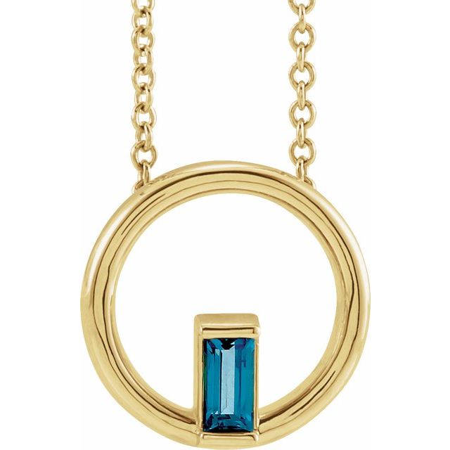 14K Yellow Natural London Blue Topaz Circle 16-18' Necklace