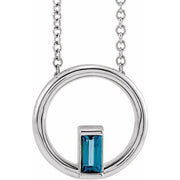 14K White Natural London Blue Topaz Circle 16-18' Necklace