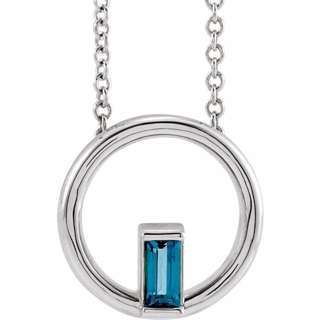 14K White Natural London Blue Topaz Circle 16-18' Necklace