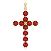 14k Yellow Natural Mozambique Garnet Cross Pendant