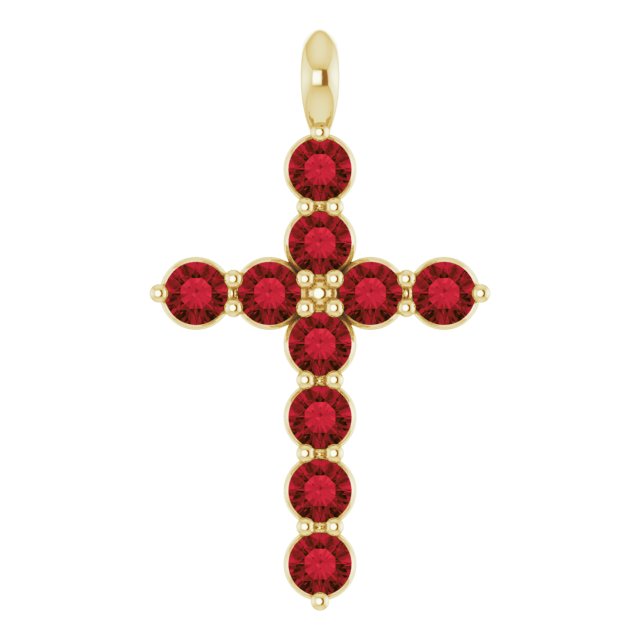 14k Yellow Natural Mozambique Garnet Cross Pendant