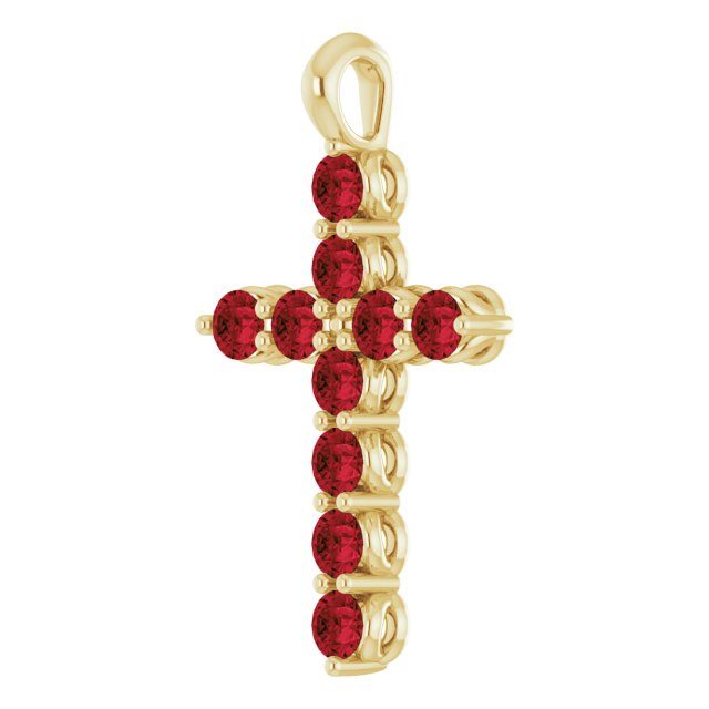 14k Yellow Natural Mozambique Garnet Cross Pendant