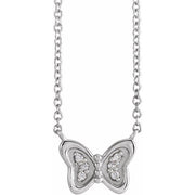 14K White .025 CTW Natural Diamond Butterfly 18' Necklace