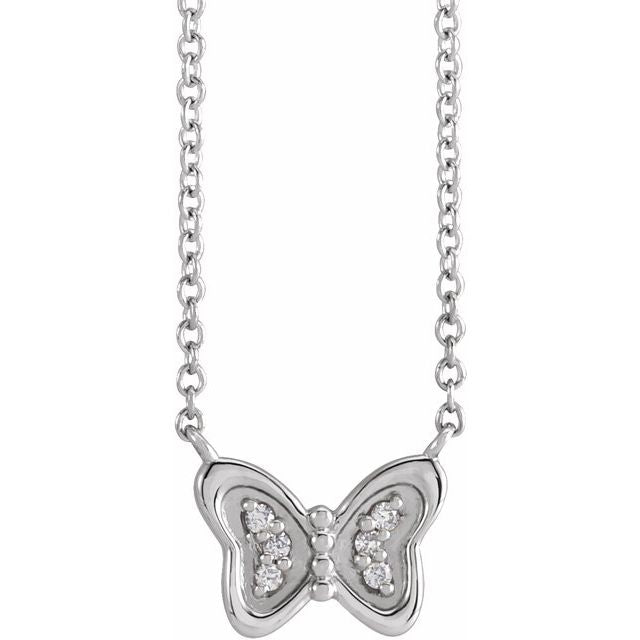 14K White .025 CTW Natural Diamond Butterfly 18' Necklace