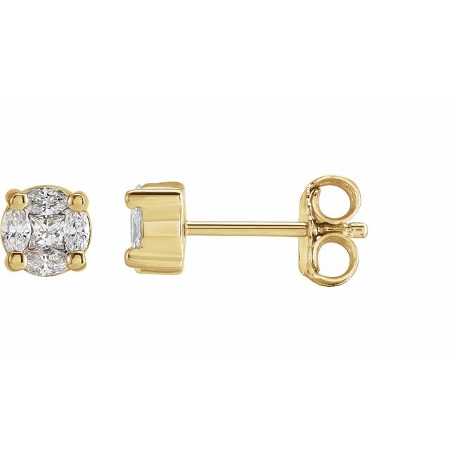 14K Yellow 1/3 CTW Natural Diamond Cluster Earrings