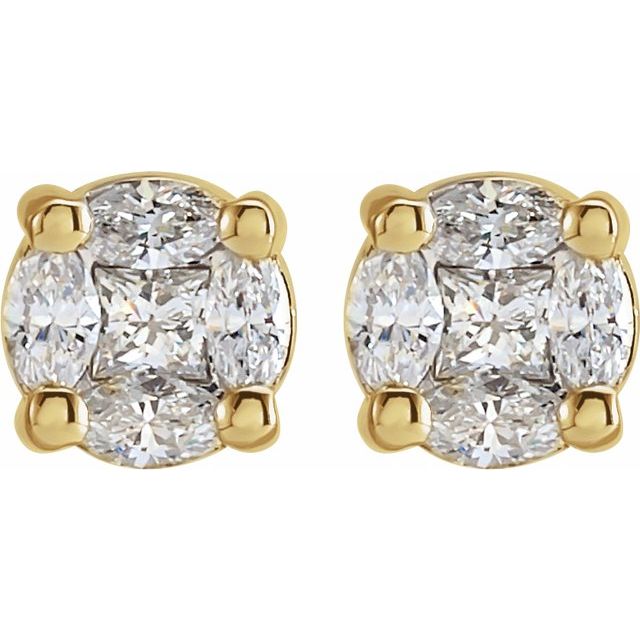 14K Yellow 1/3 CTW Natural Diamond Cluster Earrings