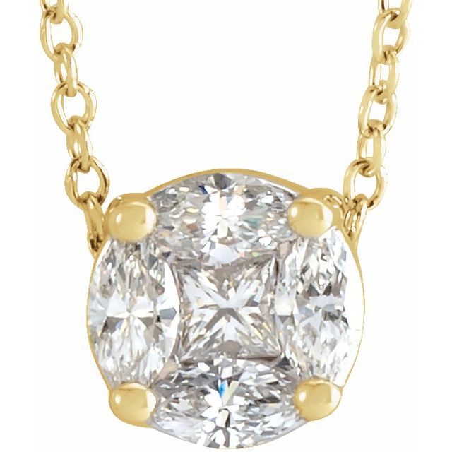 14K Yellow 1/3 CTW Natural Diamond Cluster 16-18' Necklace