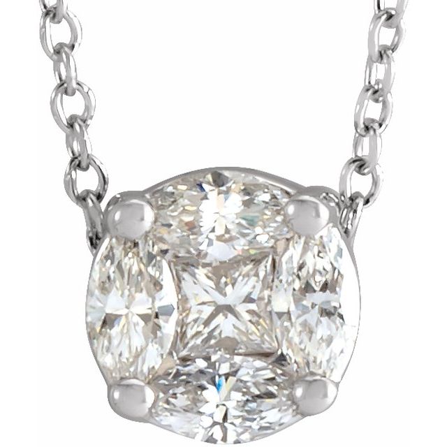 14K White 1/3 CTW Natural Diamond Cluster 16-18' Necklace