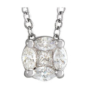 14K White 1/6 CTW Natural Diamond Cluster 16-18' Necklace