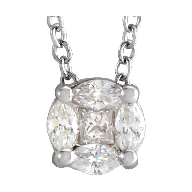 14K White 1/6 CTW Natural Diamond Cluster 16-18' Necklace
