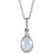 Sterling Silver 8x6 mm Natural Ethiopian Opal & .03 CT Natural Diamond 16-18' Necklace