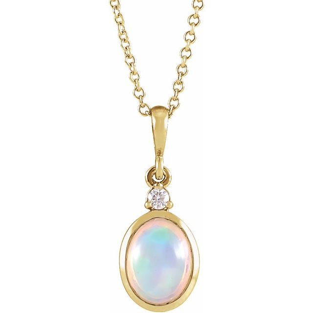 14K Yellow 6x4 mm Natural Ethiopian Opal & .015 CT Natural Diamond 16-18' Necklace